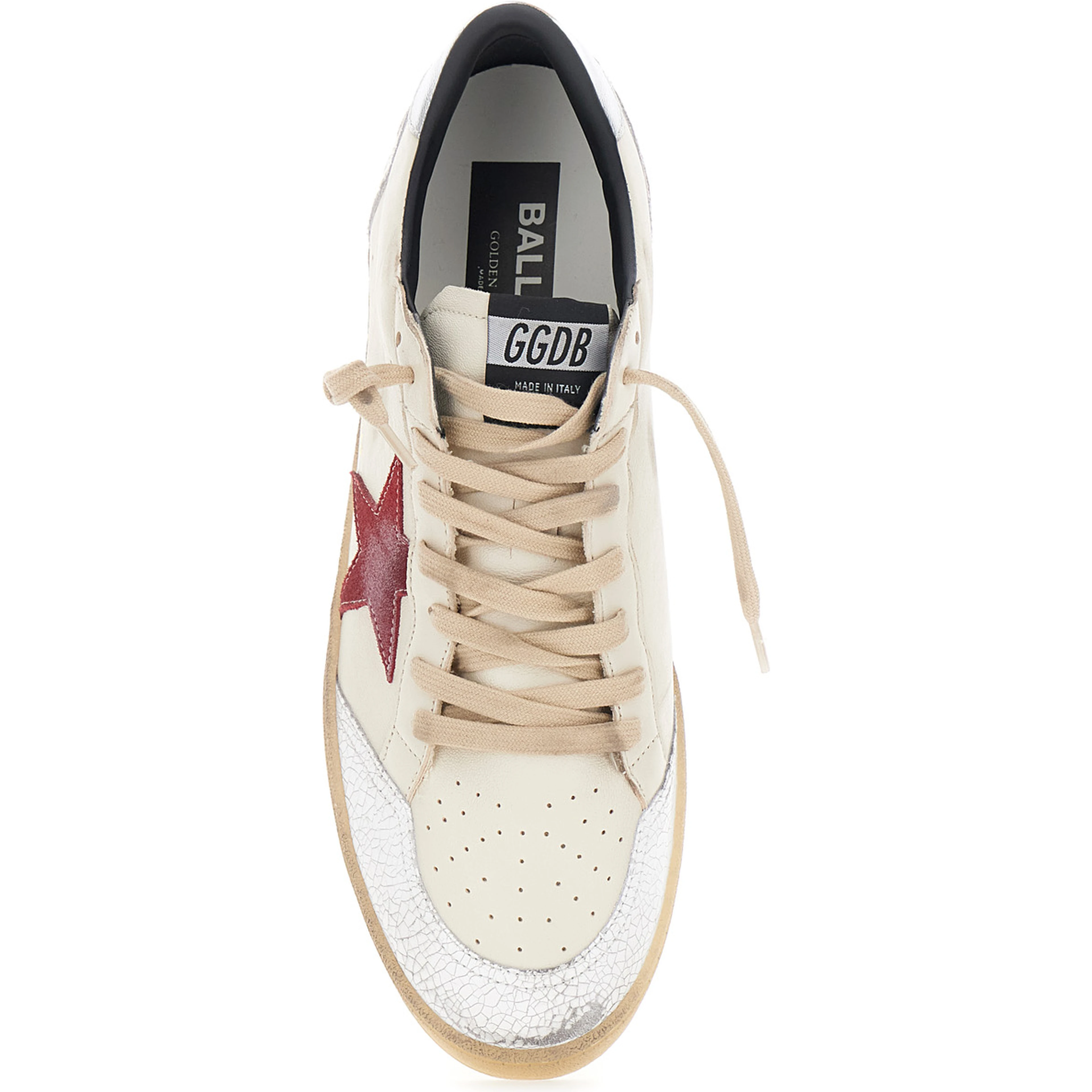 Ballstar Beige Sneakers Low Top with star patch on the side in leather for men