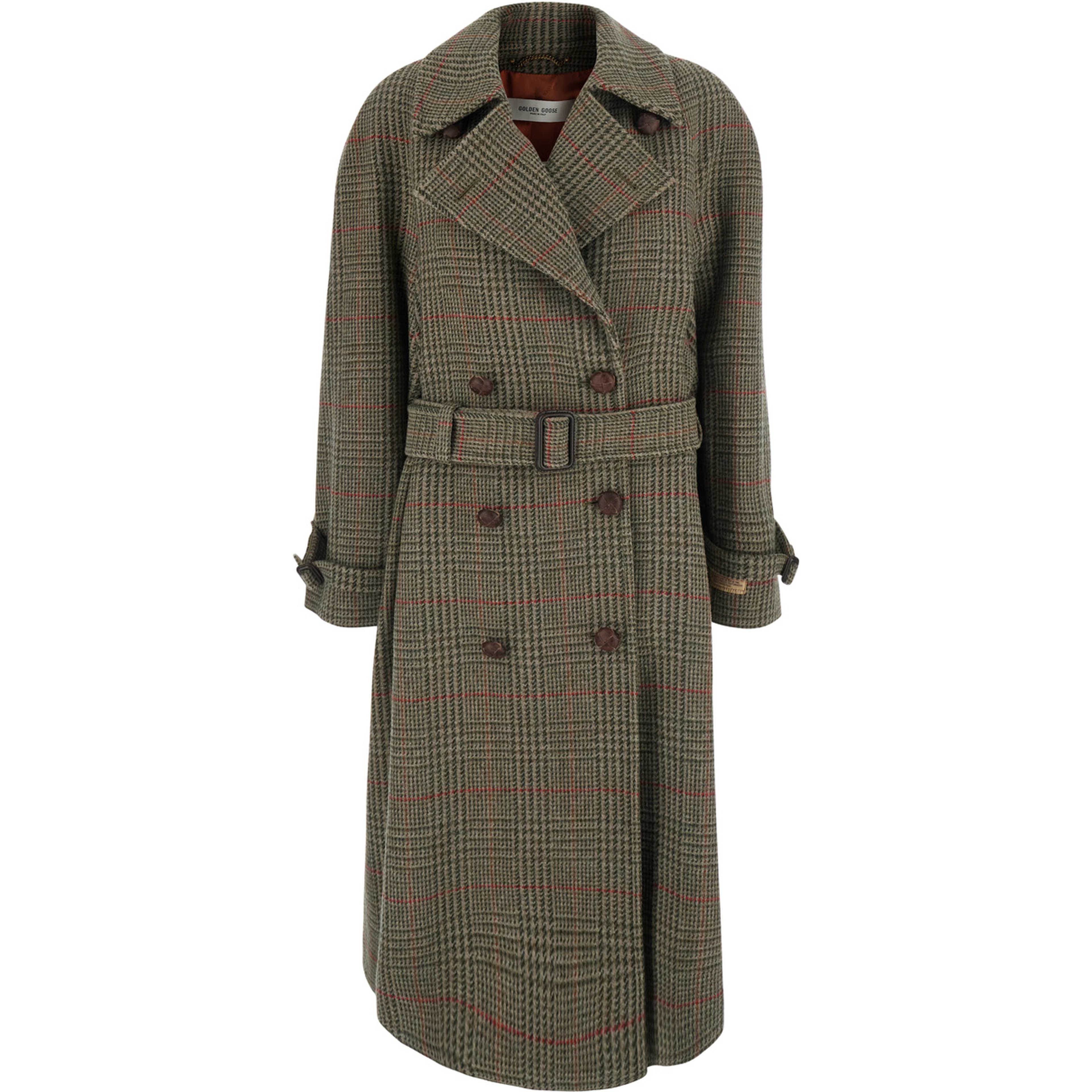 Brown coat with belt and Prince of Wales Motif in Wool for Women