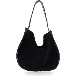 Oskan Black Shoulder Bag with Removable Strap and Embossed Logo on the Front in Suede for Women