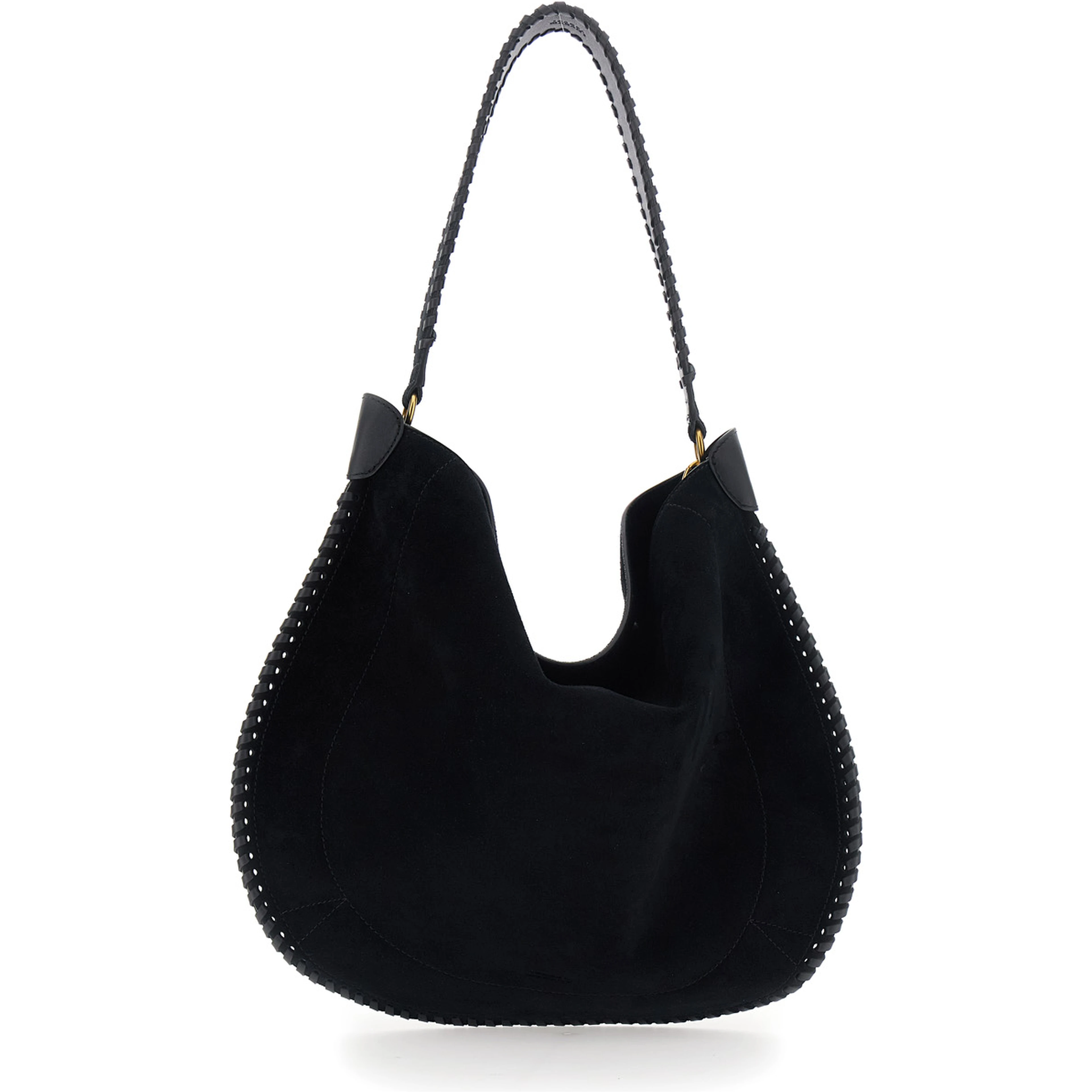Oskan Black Shoulder Bag with Removable Strap and Embossed Logo on the Front in Suede for Women