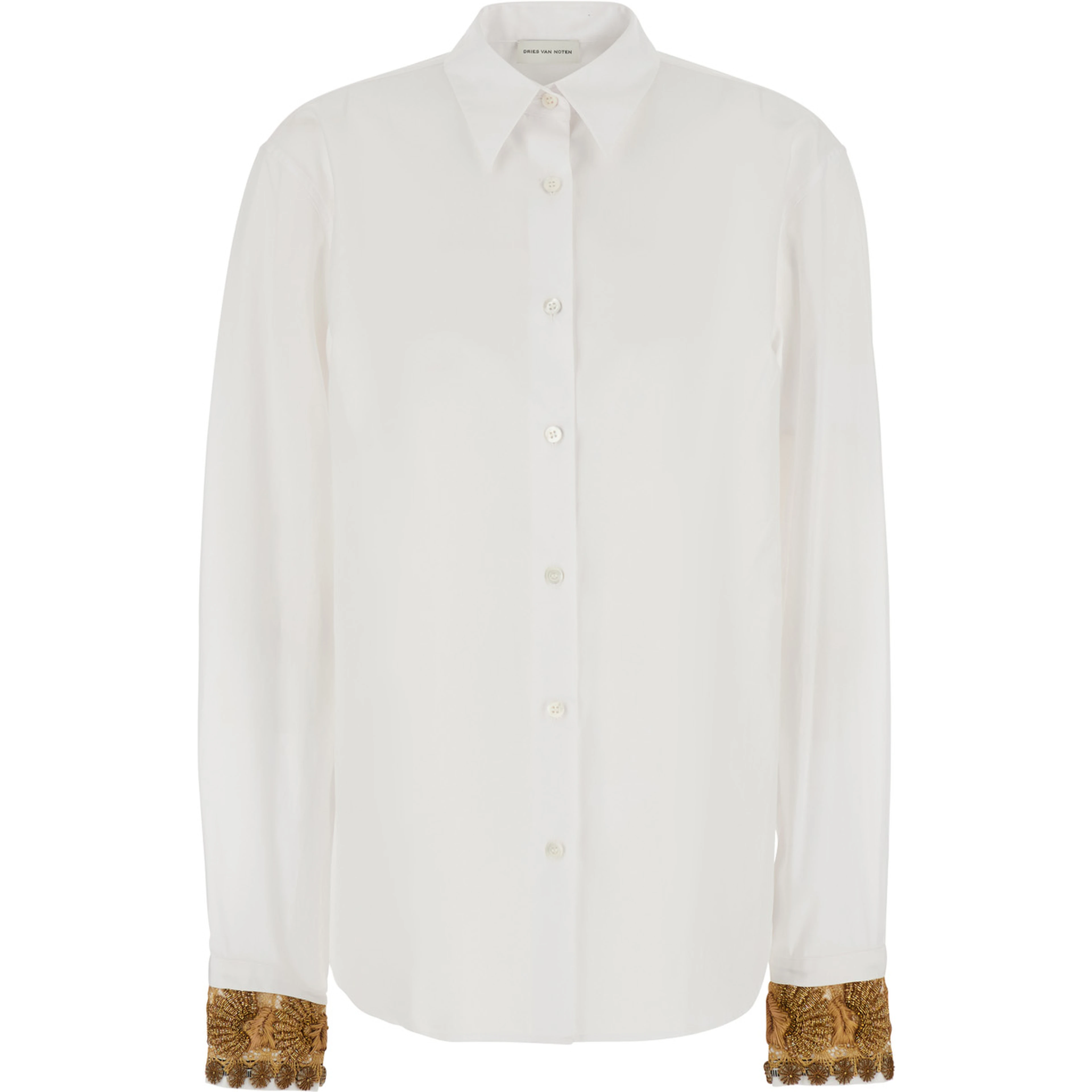 Chloris White Shirt with classic collar and embroidered cuffs in cotton for women