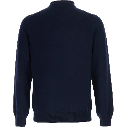 Blue Sweater with Polo Style Collar in Wool Blend for Men