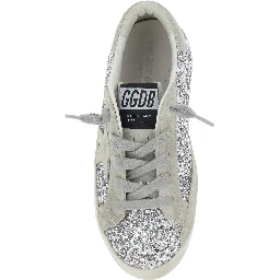 SUPER STAR GLITTER UPPER SUEDE STAR AND HEEL Shoes with glitter and metallic leather for Girl