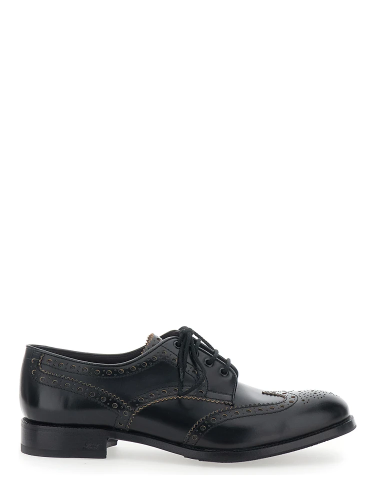 Black Lace-up Shoes with Front Lace Closure and Low Heel in Leather for Men