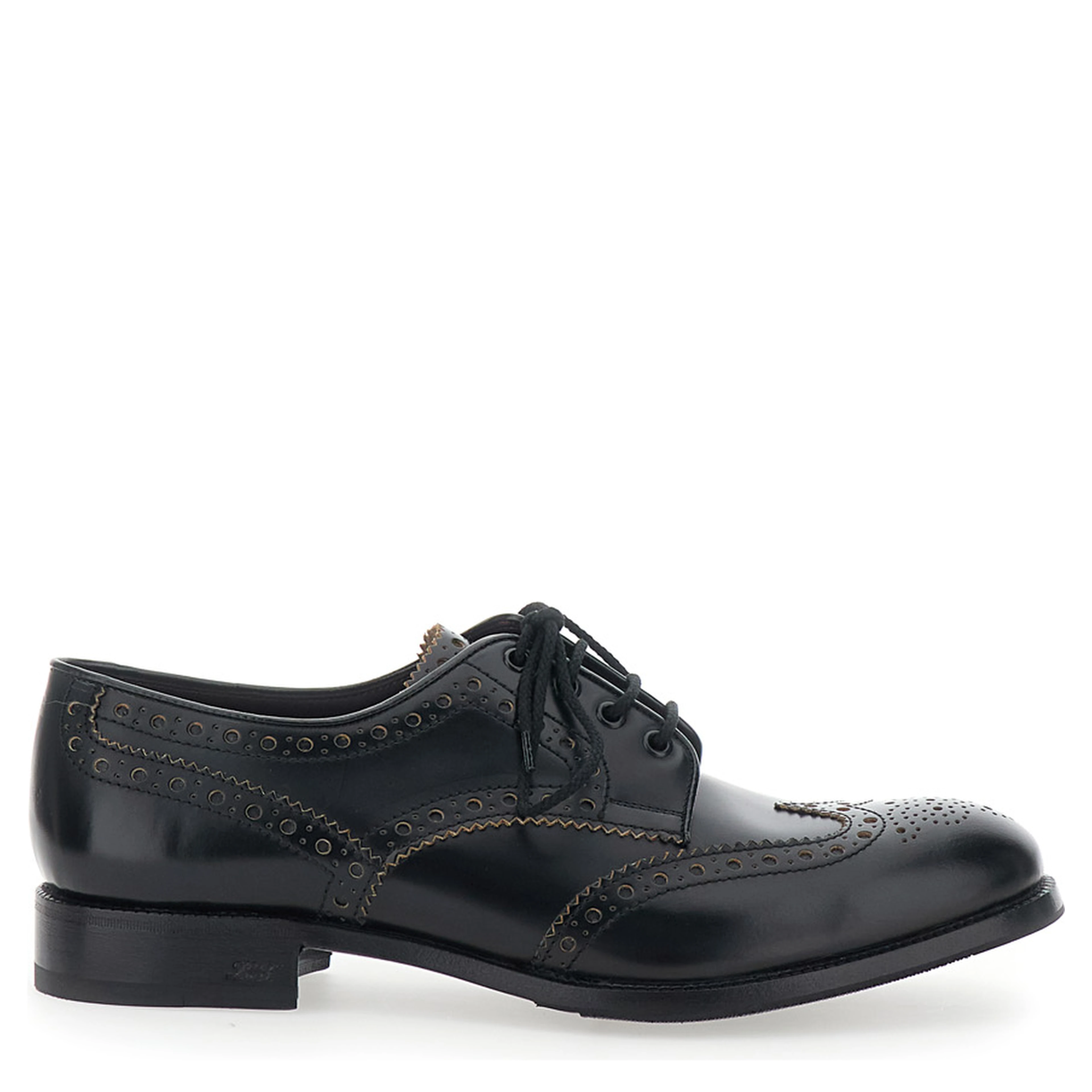 Black Lace-up Shoes with Front Lace Closure and Low Heel in Leather for Men