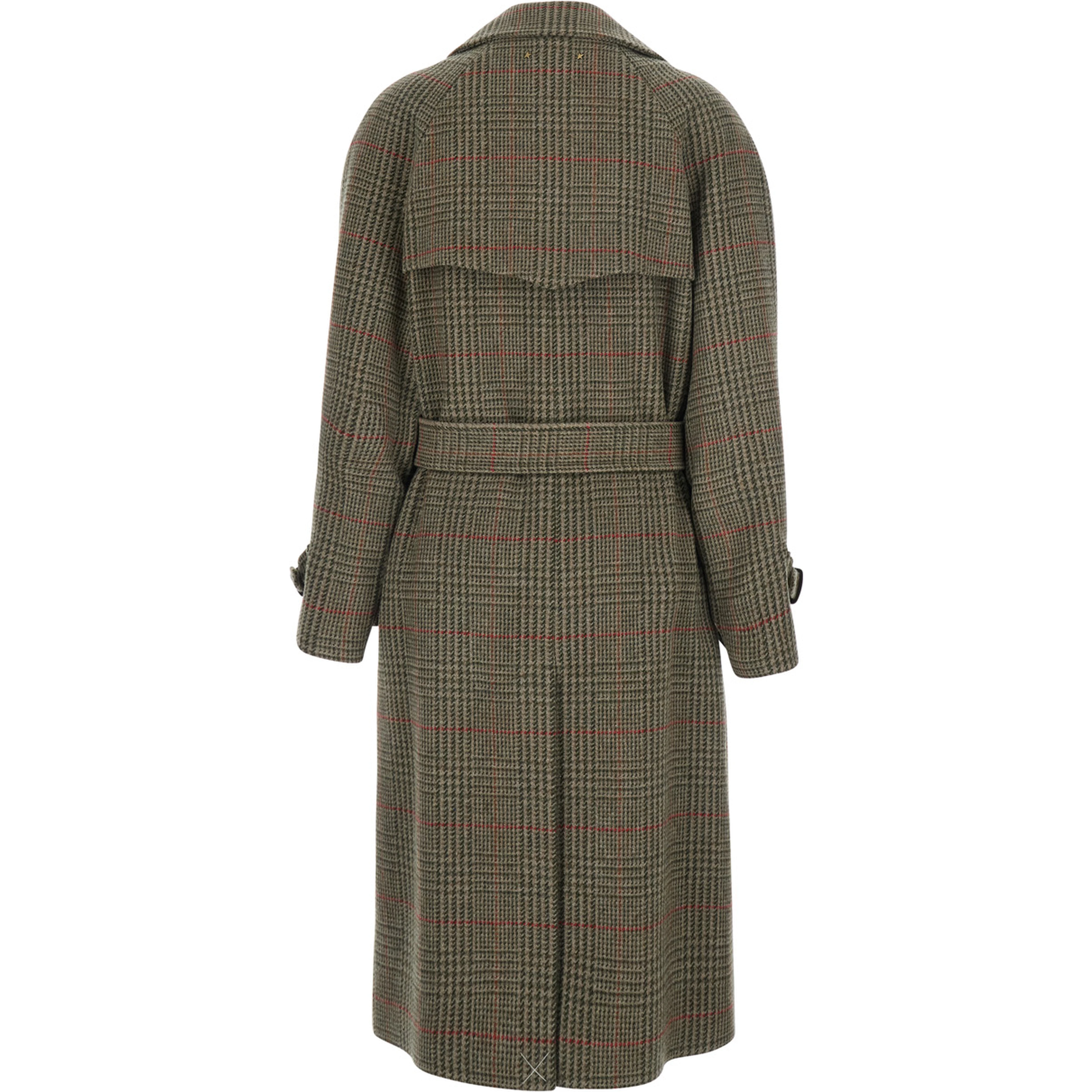 Brown coat with belt and Prince of Wales Motif in Wool for Women