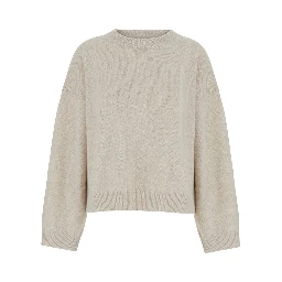 Tristan White Sweater with round neck and Dropped shoulders in blend wool women