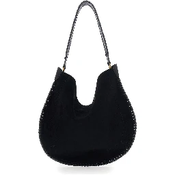 Oskan Black Shoulder Bag with Removable Strap and Embossed Logo on the Front in Suede for Women