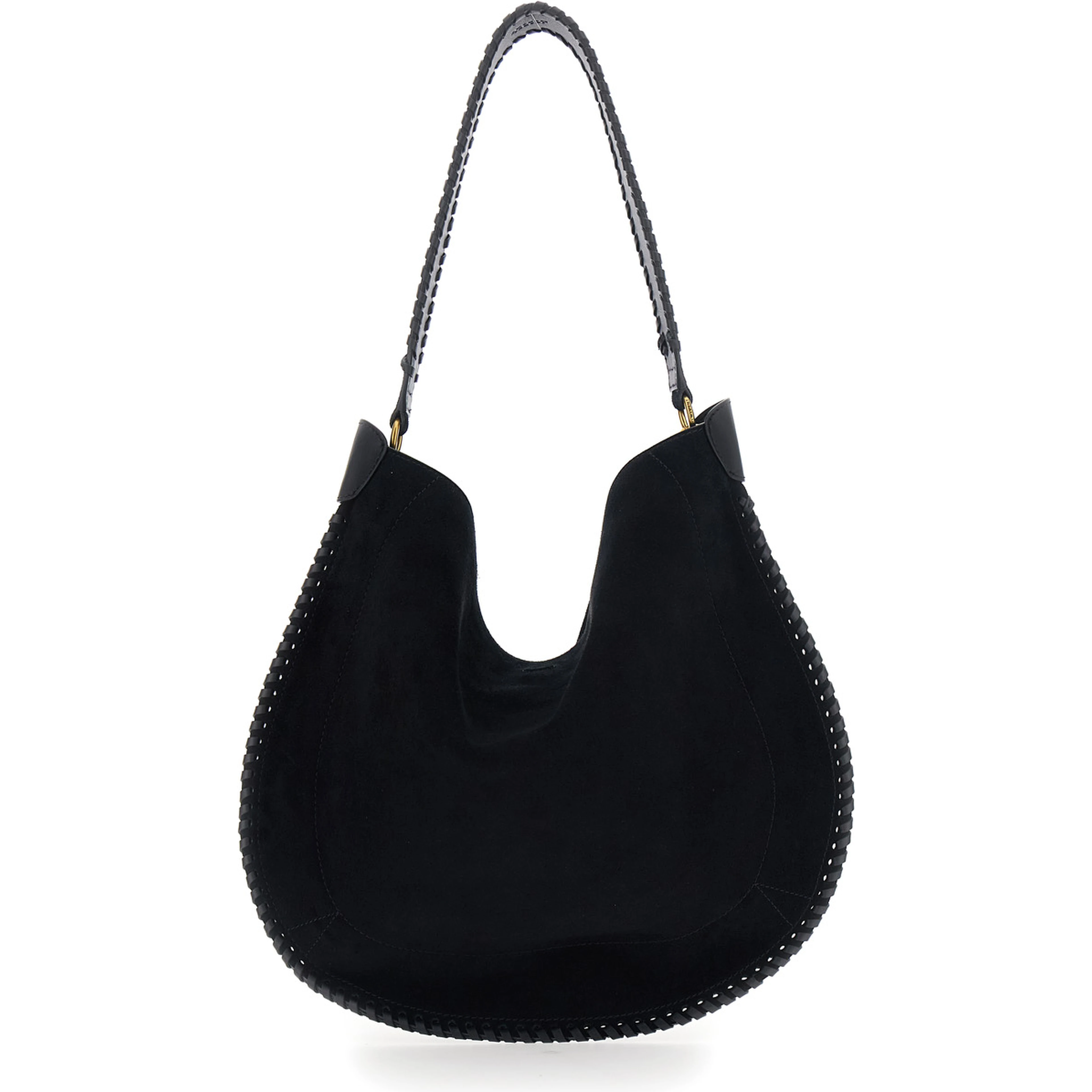 Oskan Black Shoulder Bag with Removable Strap and Embossed Logo on the Front in Suede for Women