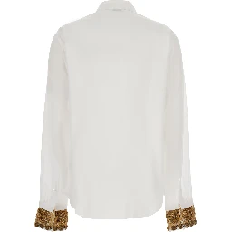 Chloris White Shirt with classic collar and embroidered cuffs in cotton for women