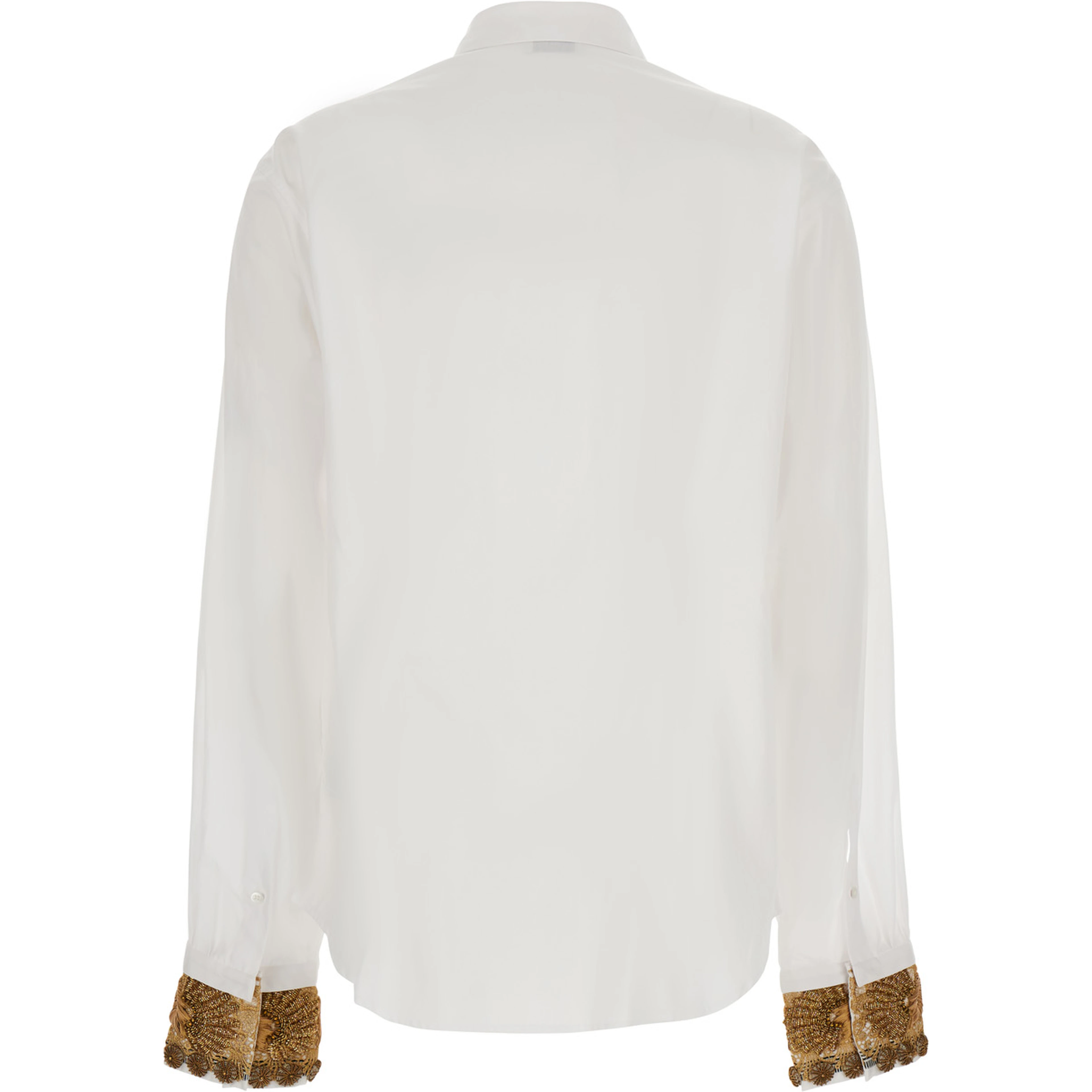 Chloris White Shirt with classic collar and embroidered cuffs in cotton for women