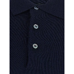 Blue Sweater with Polo Style Collar in Wool Blend for Men