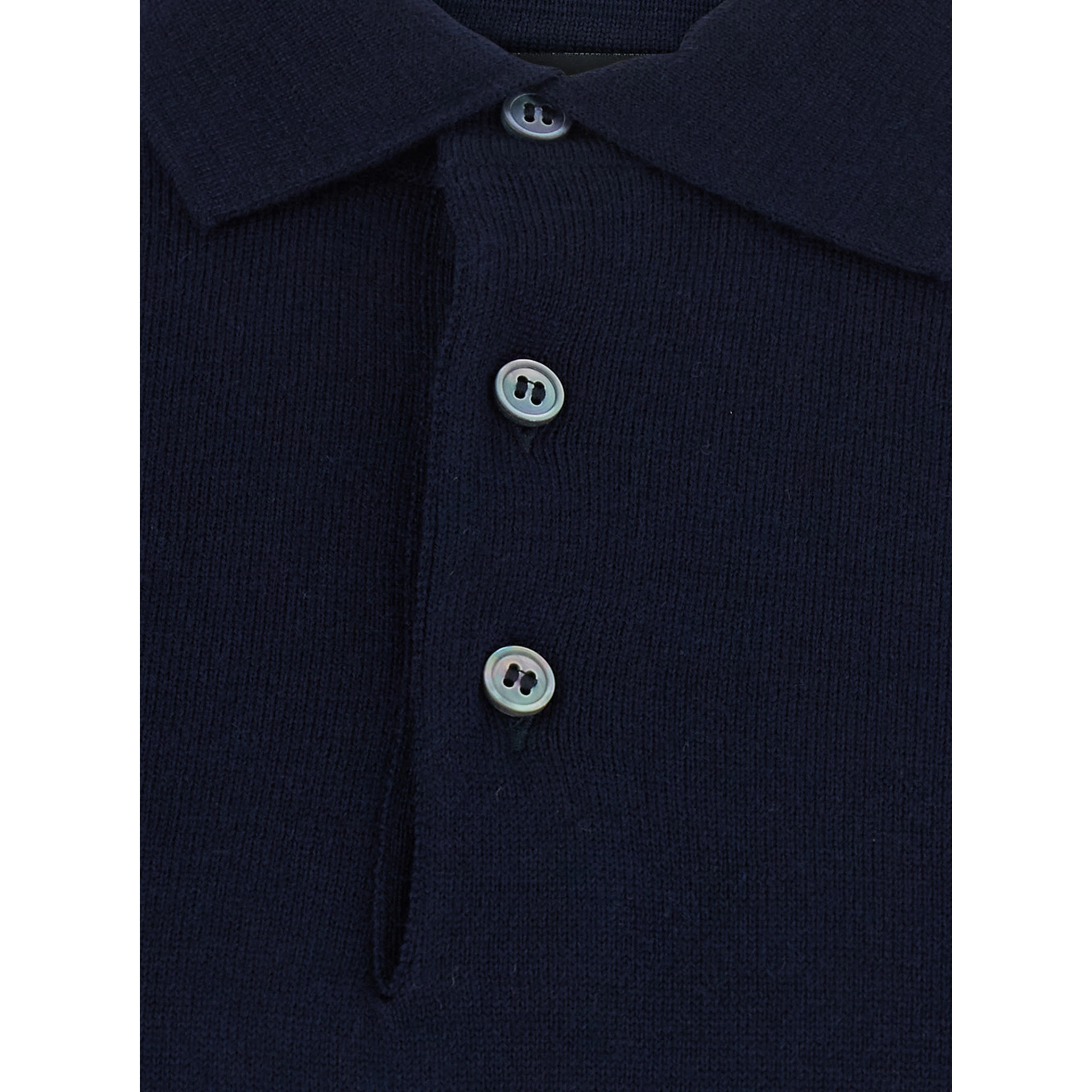 Blue Sweater with Polo Style Collar in Wool Blend for Men