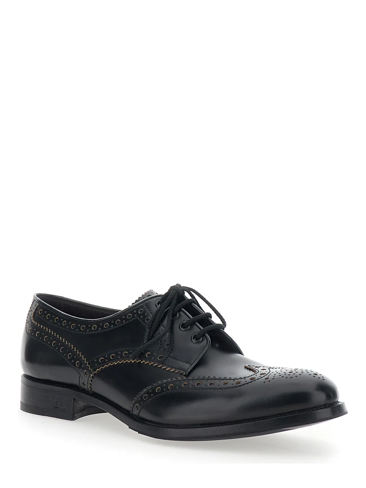 Black Lace-up Shoes with Front Lace Closure and Low Heel in Leather for Men alternative