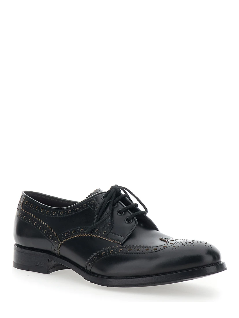 Black Lace-up Shoes with Front Lace Closure and Low Heel in Leather for Men