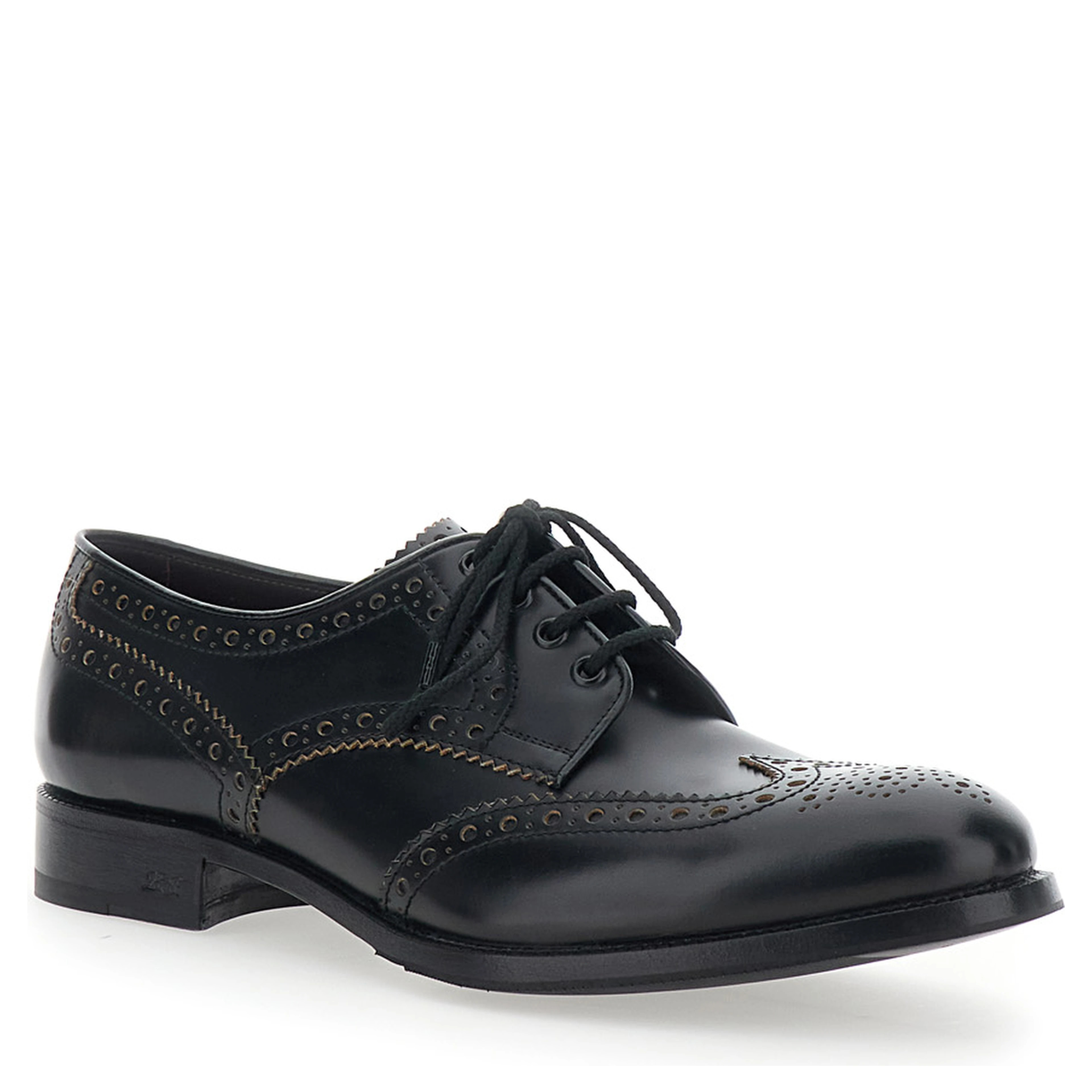 Black Lace-up Shoes with Front Lace Closure and Low Heel in Leather for Men