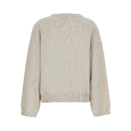 Tristan White Sweater with round neck and Dropped shoulders in blend wool women