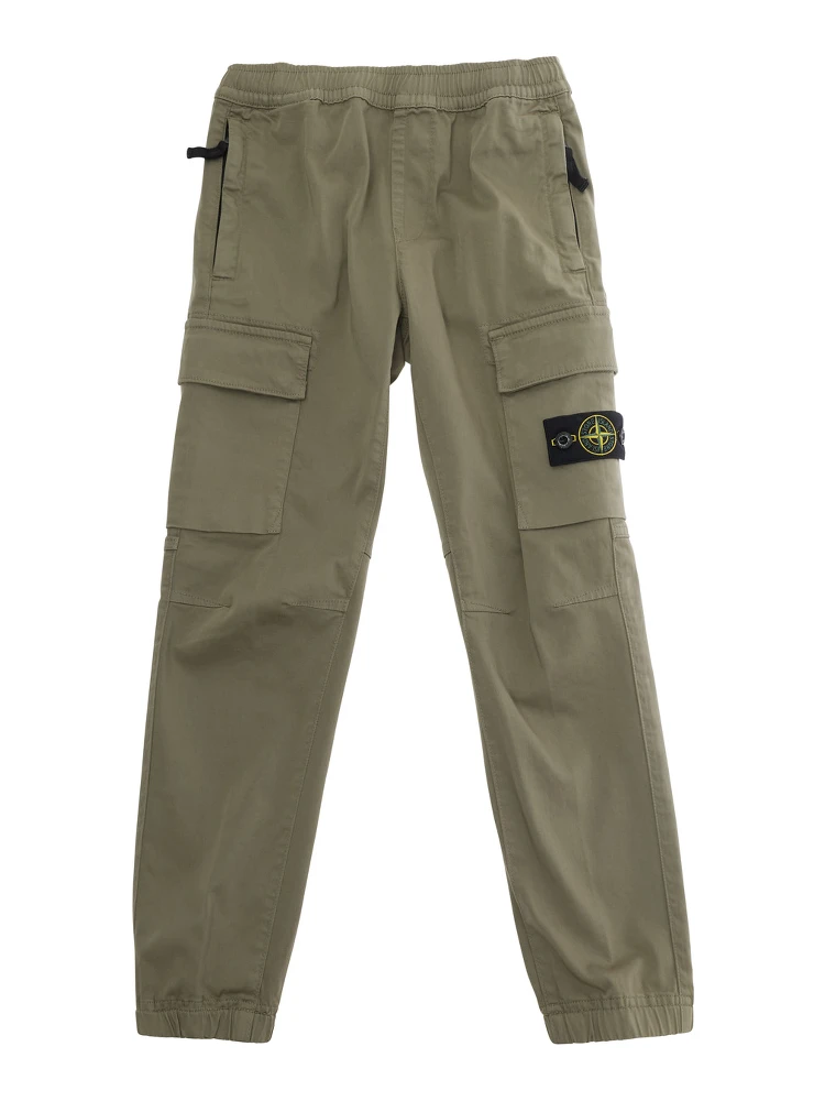 Beige Pants with Two Cargo Front Pockets and Logo Patch on the front in tech fabric boy