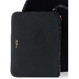 Oskan Black Shoulder Bag with Removable Strap and Embossed Logo on the Front in Suede for Women