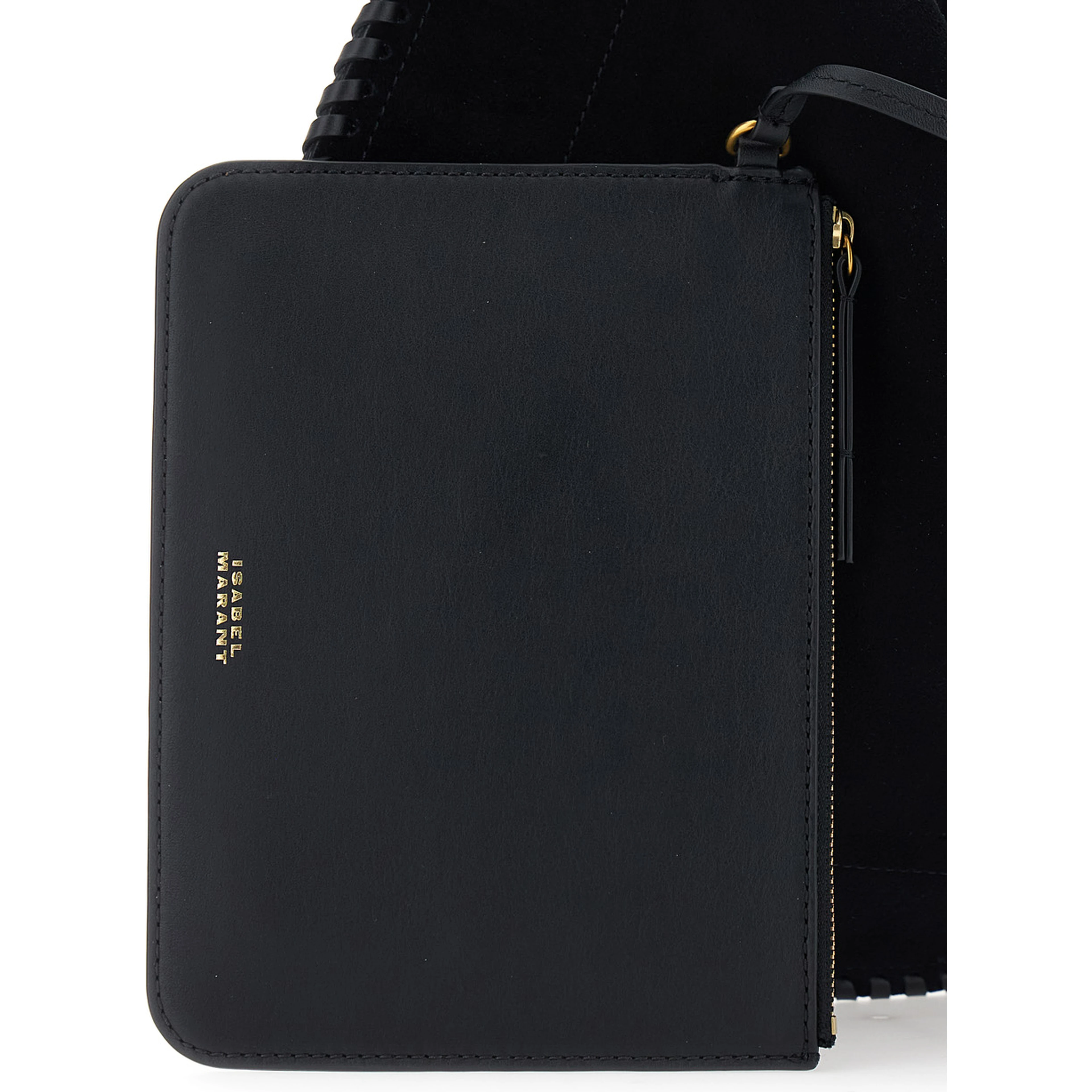 Oskan Black Shoulder Bag with Removable Strap and Embossed Logo on the Front in Suede for Women
