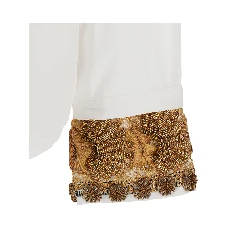 Chloris White Shirt with classic collar and embroidered cuffs in cotton for women