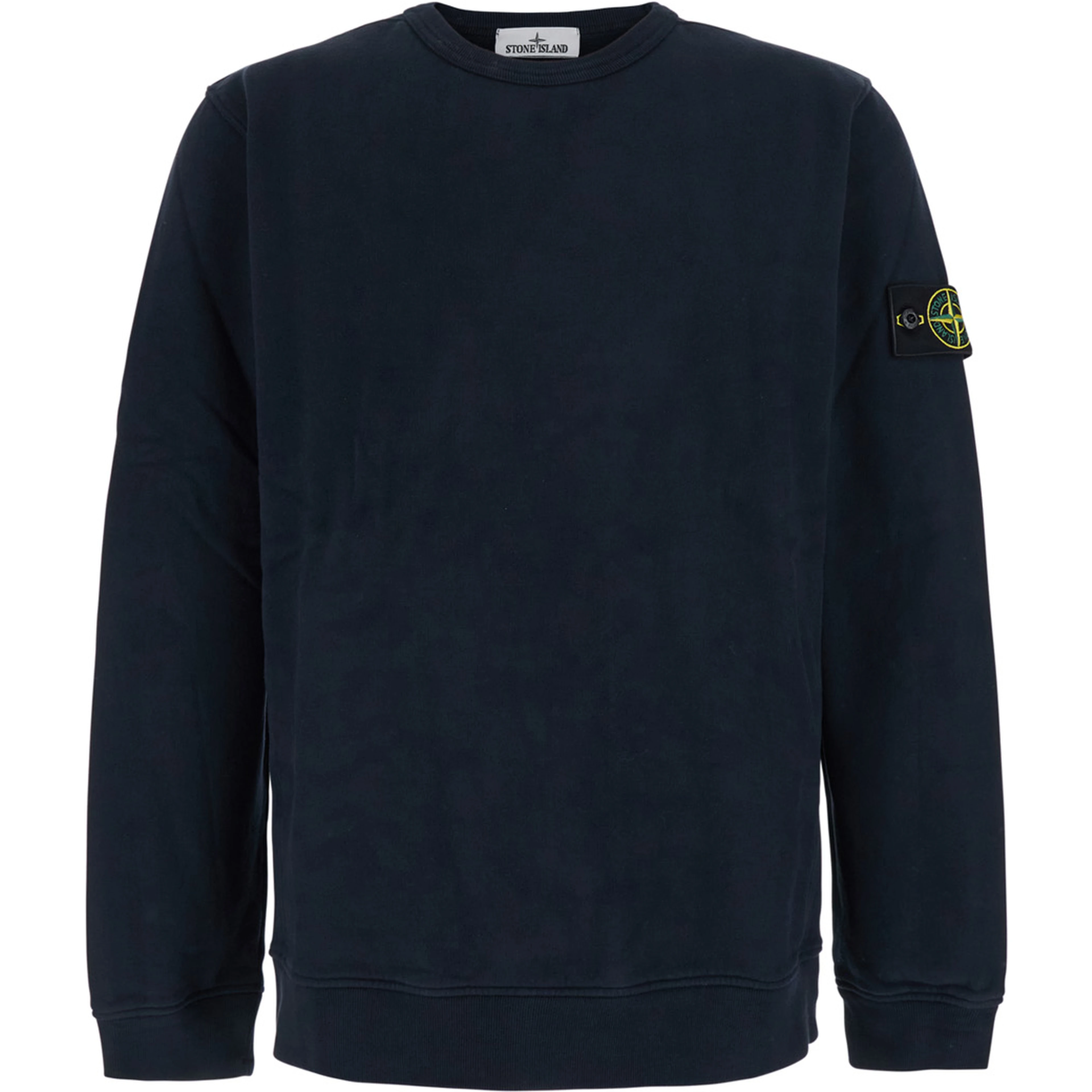 Blue Crewneck sweatshirt with logo patch on the sleeve in cotton for men