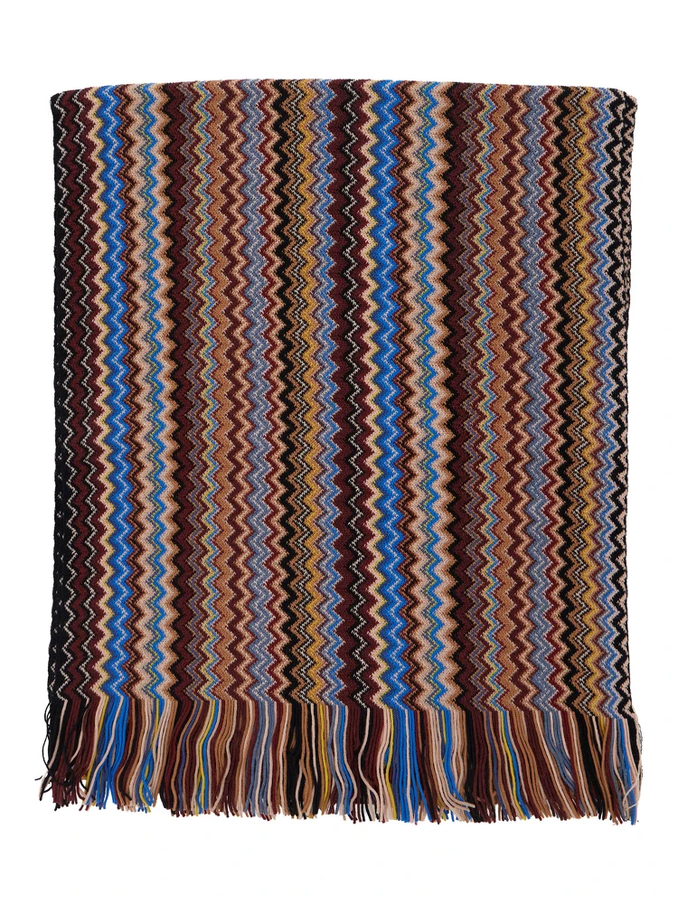 multicolor Scarf with Zig Zag motif all-over and fringed edge in blend wool and fabric for men