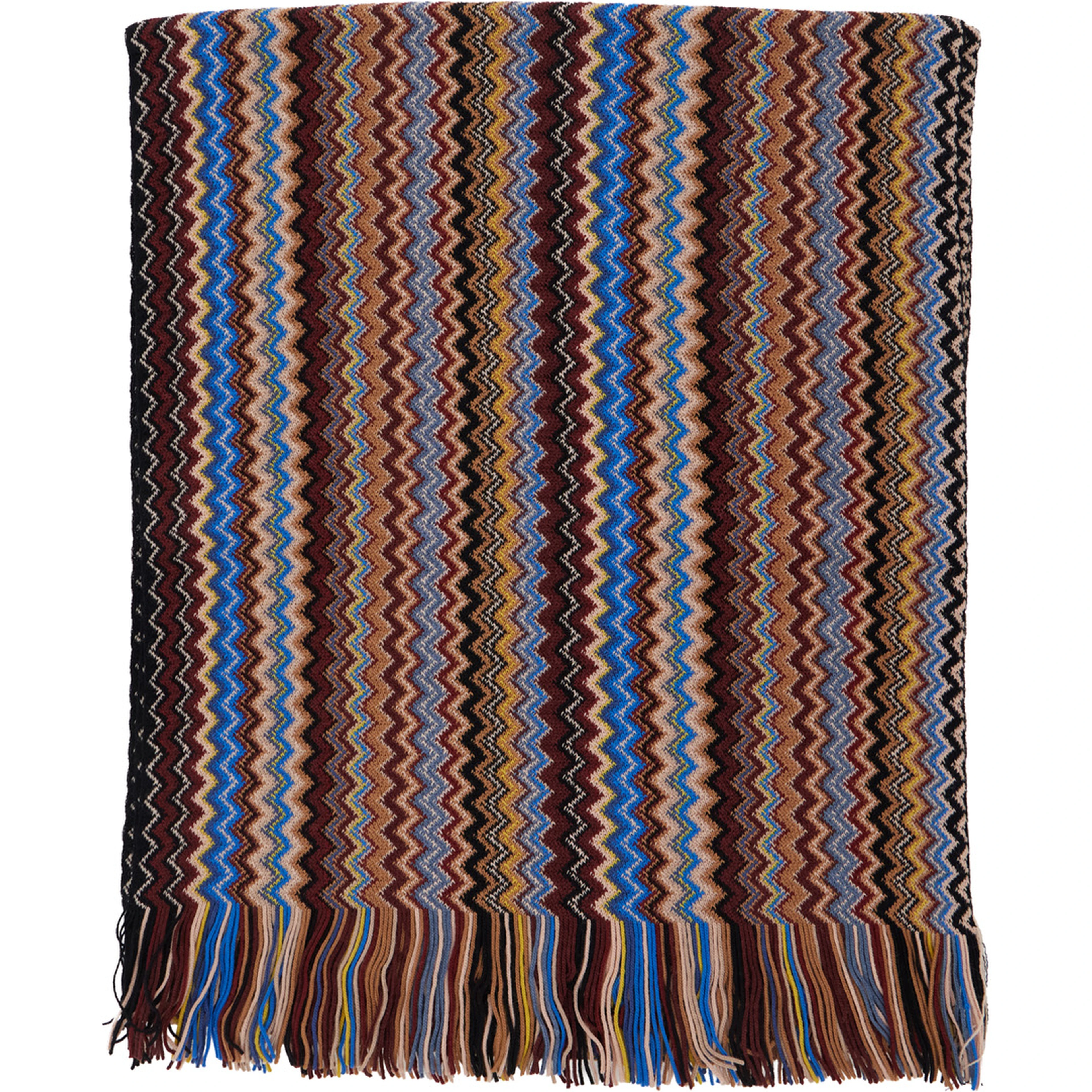 multicolor Scarf with Zig Zag motif all-over and fringed edge in blend wool and fabric for men