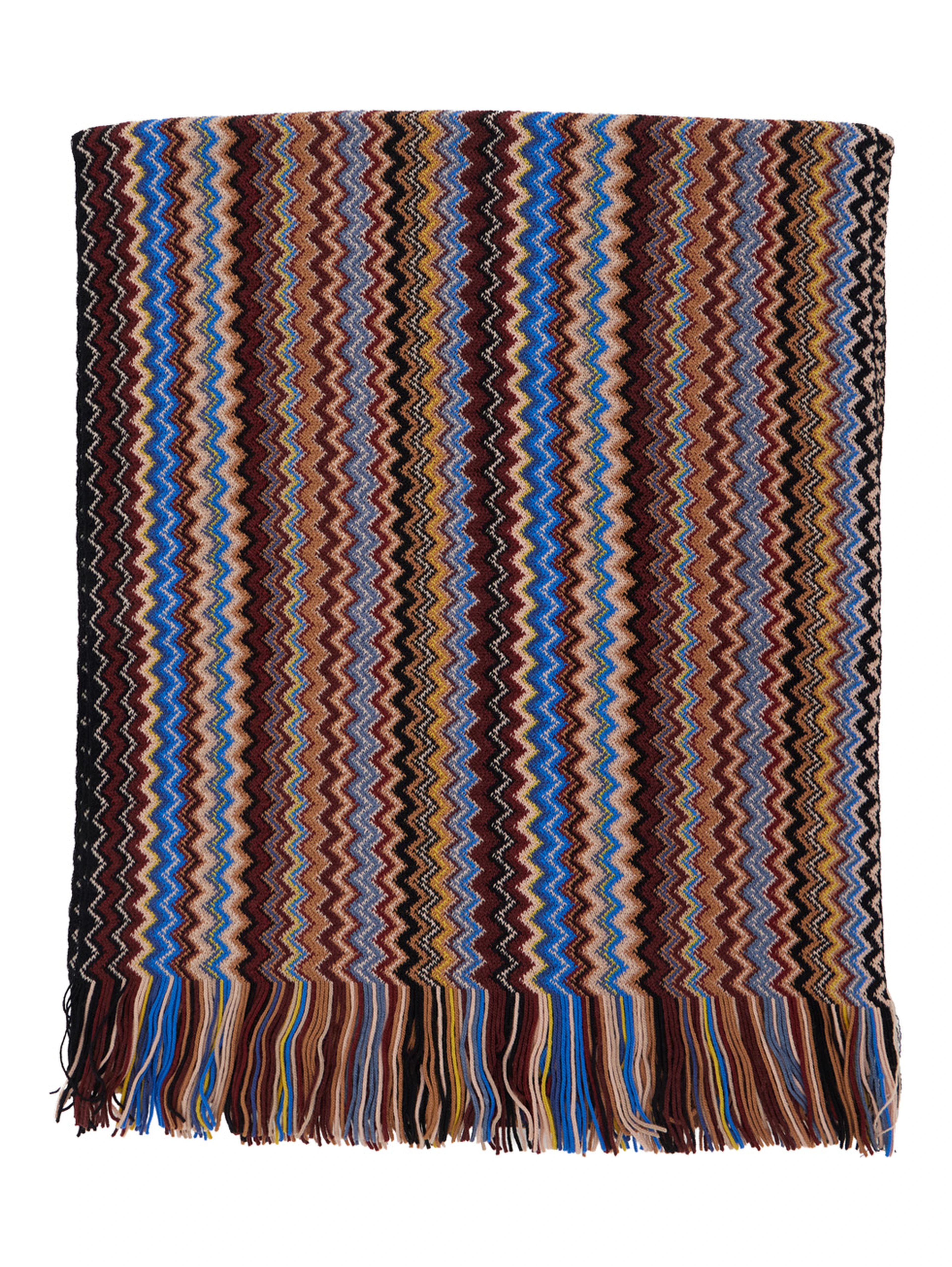 multicolor Scarf with Zig Zag motif all-over and fringed edge in blend wool and fabric for men
