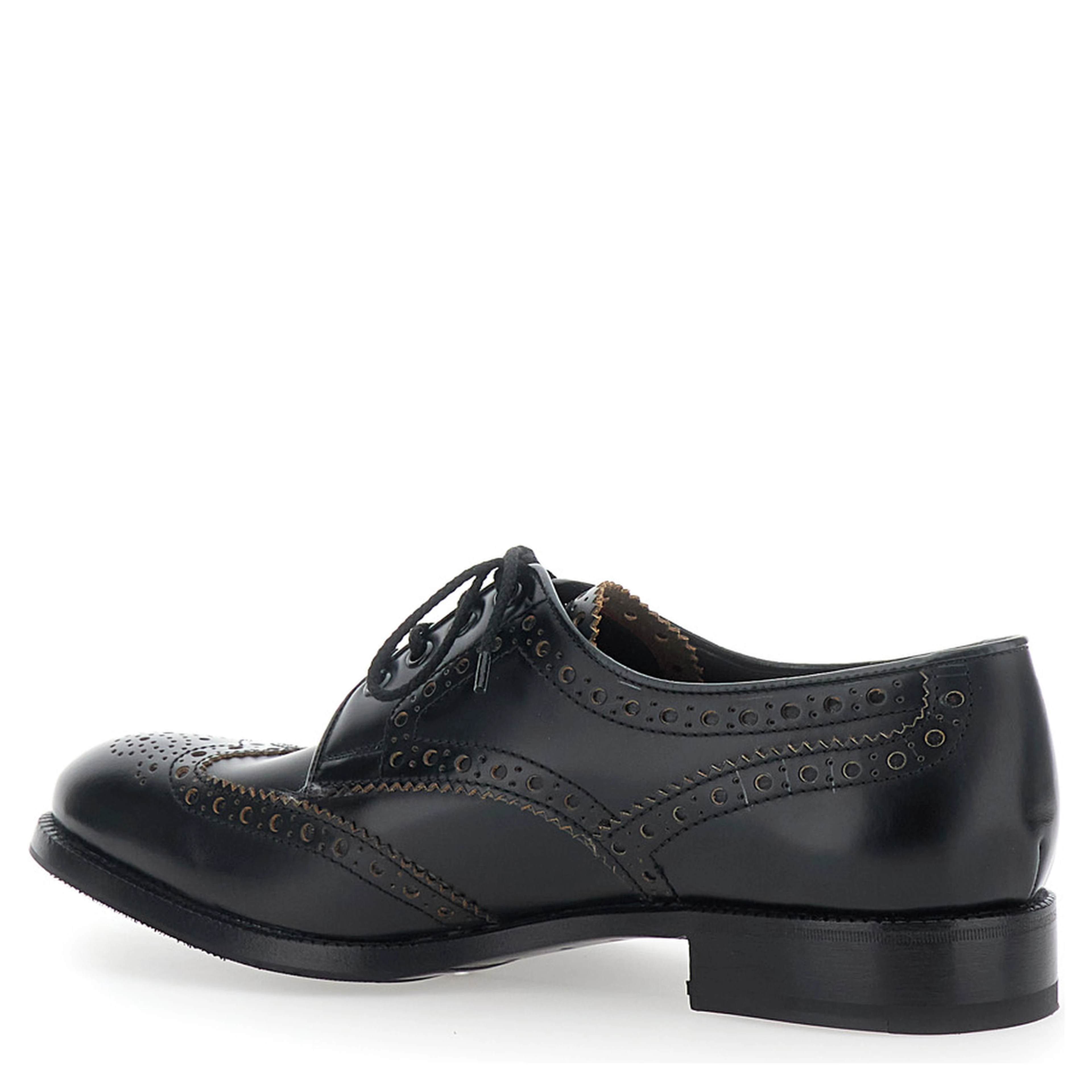 Black Lace-up Shoes with Front Lace Closure and Low Heel in Leather for Men