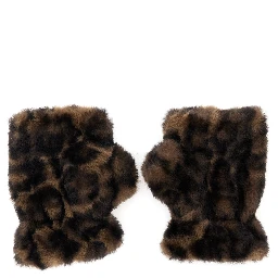 Ariel Brown Fingerless Gloves with Leopard Print in Eco Fur for Women