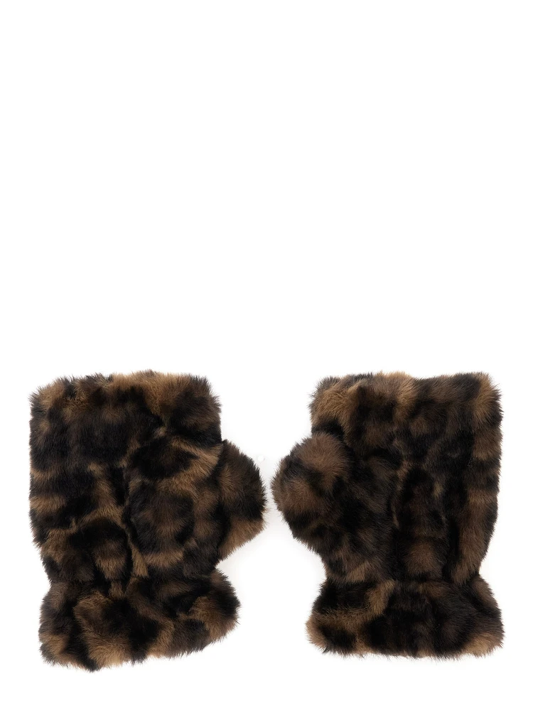Ariel Brown Fingerless Gloves with Leopard Print in Eco Fur for Women