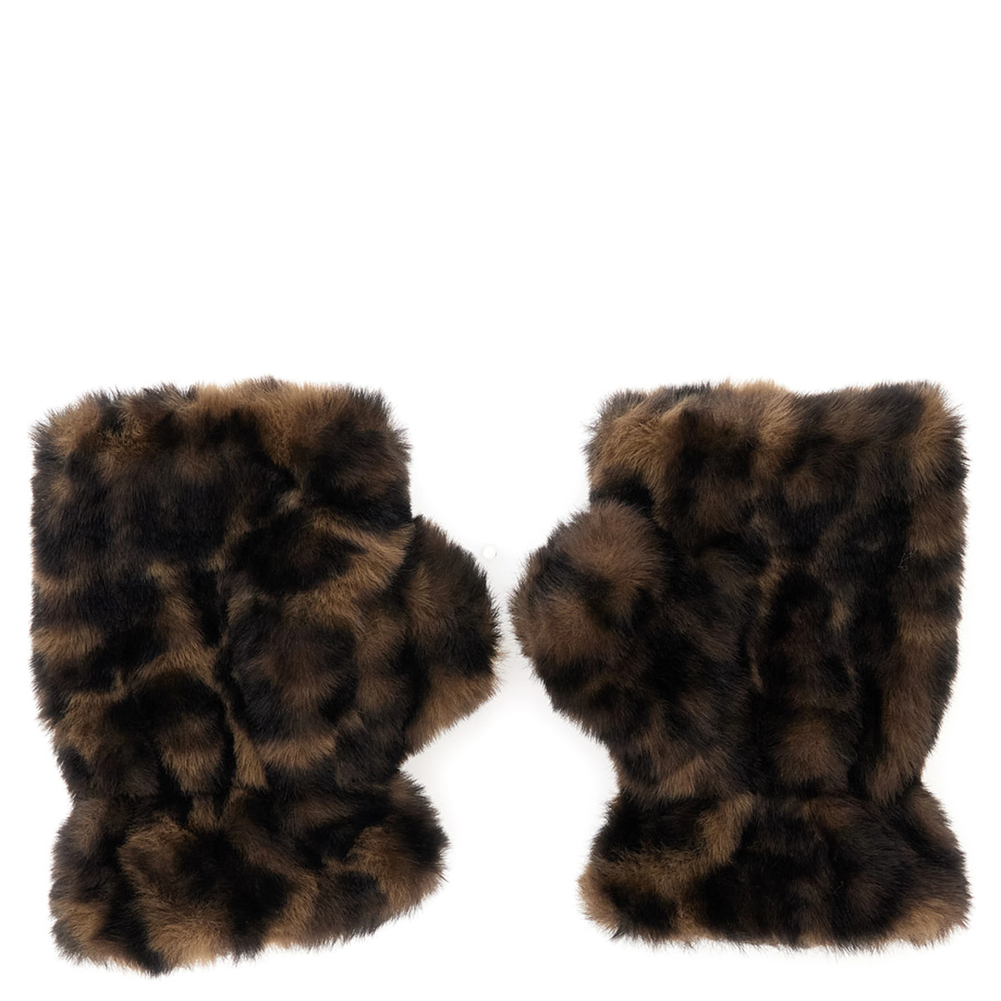 Ariel Brown Fingerless Gloves with Leopard Print in Eco Fur for Women