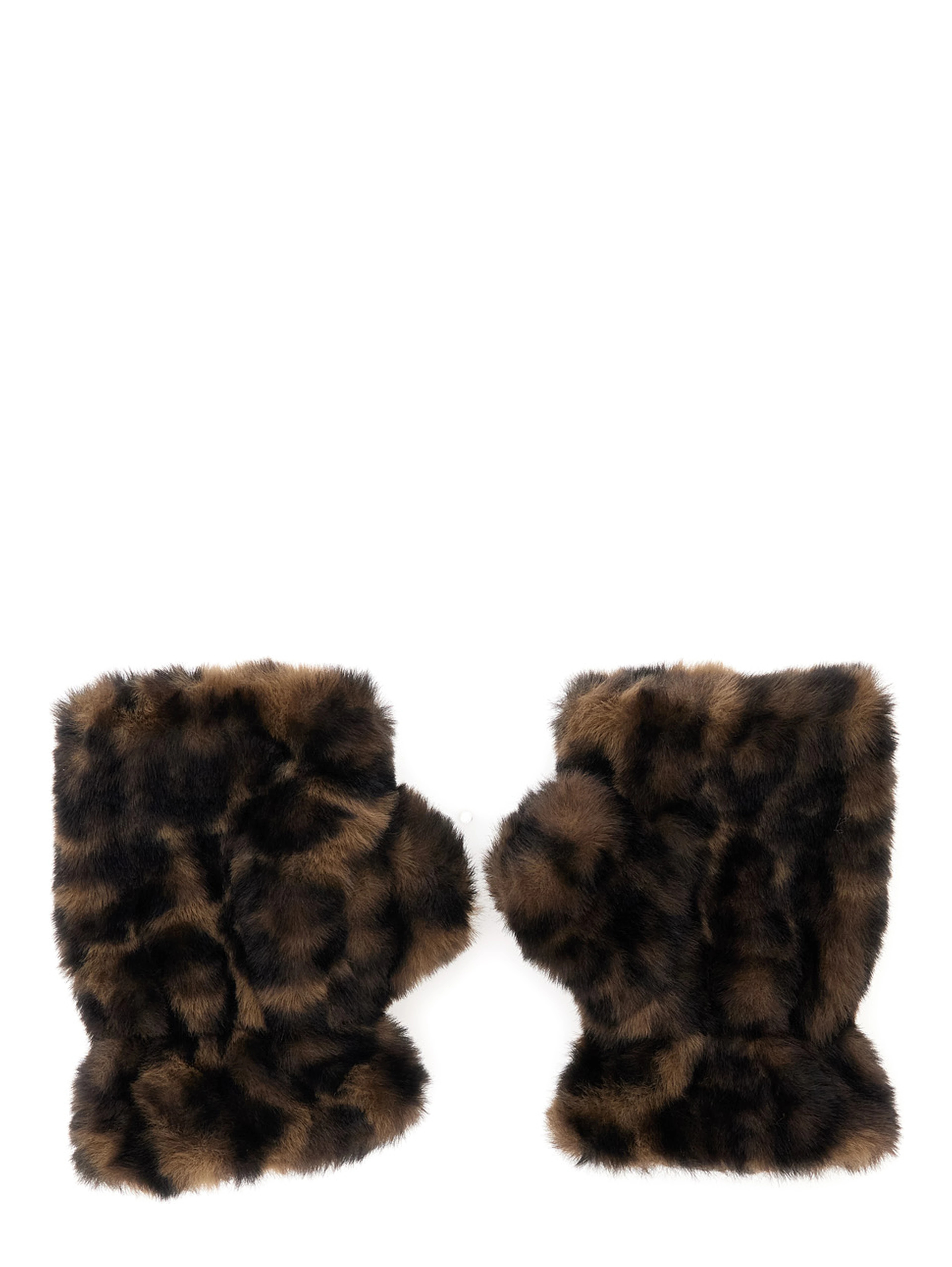 Ariel Brown Fingerless Gloves with Leopard Print in Eco Fur for Women