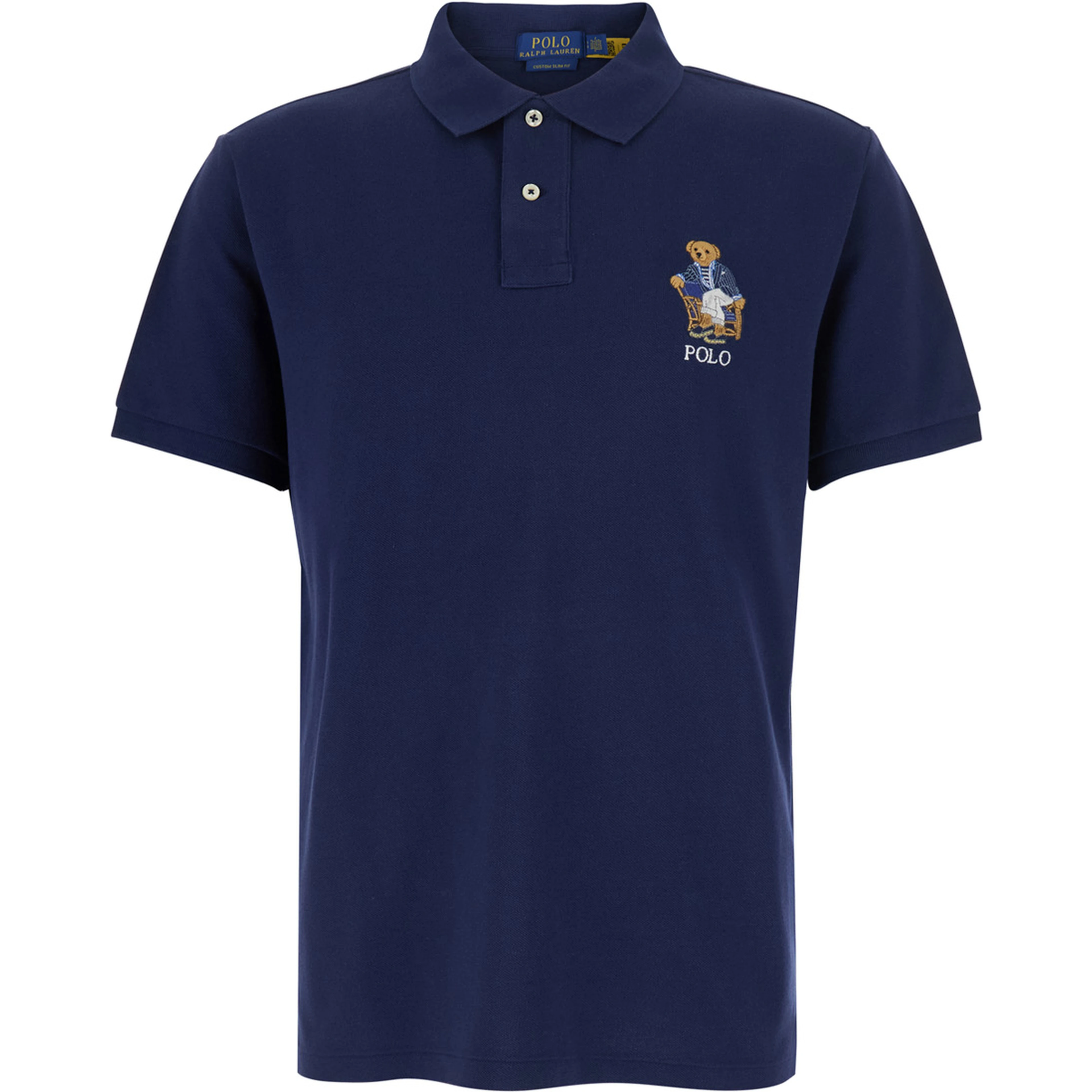 Blue Polo Shirt with Patch Logo on the Front and Classic Collar in Cotton for Men