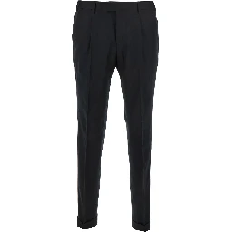 Slim Pants with Hidden Closure in Black Virgin Wool for Men
