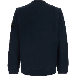 Blue Crewneck sweatshirt with logo patch on the sleeve in cotton for men