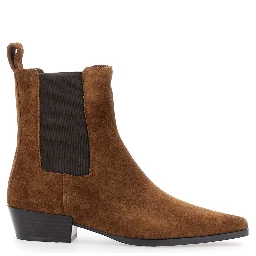 Nina Brown Pointed Ankle Boots with Elasticated Straps in Suede for Women