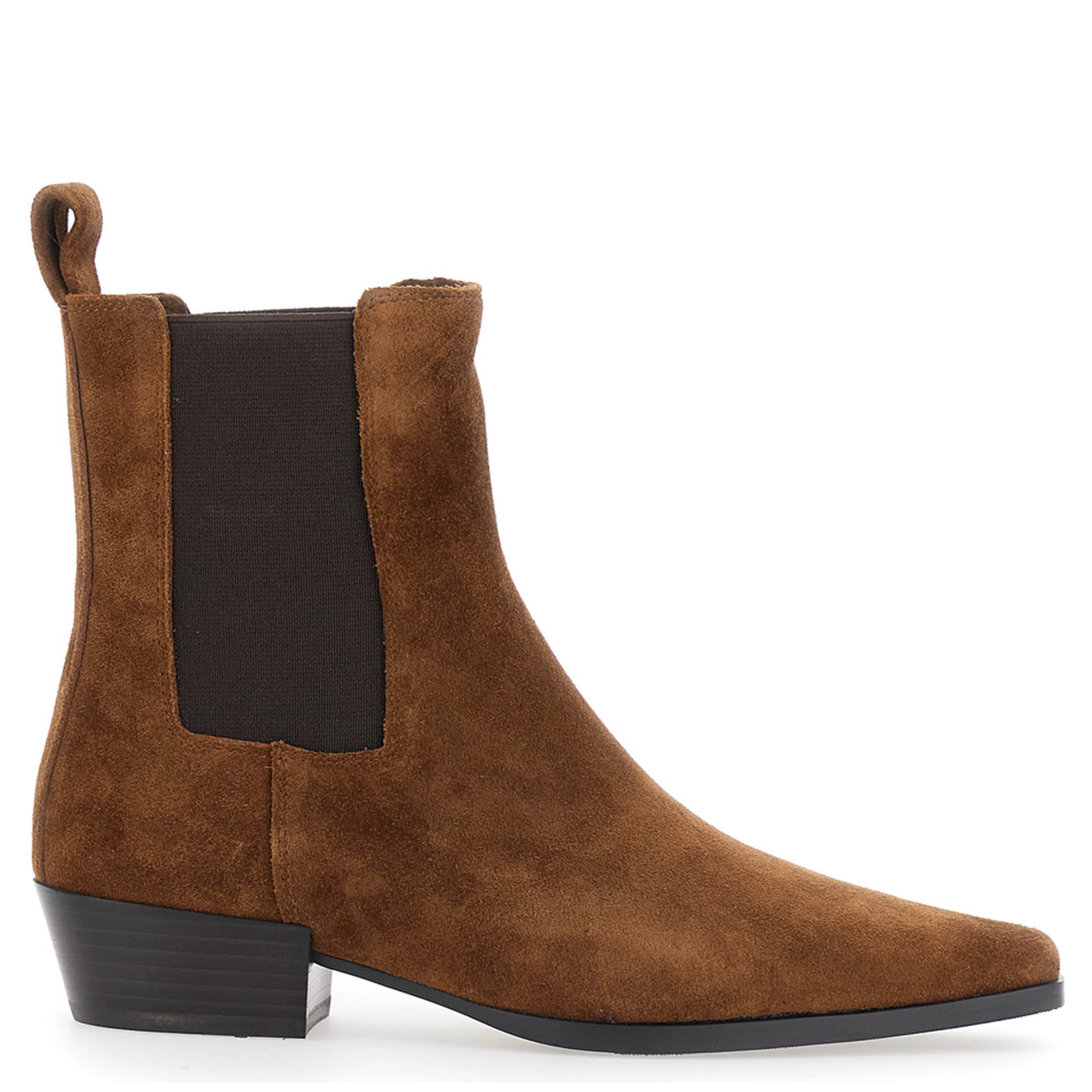 Nina Brown Pointed Ankle Boots with Elasticated Straps in Suede for Women