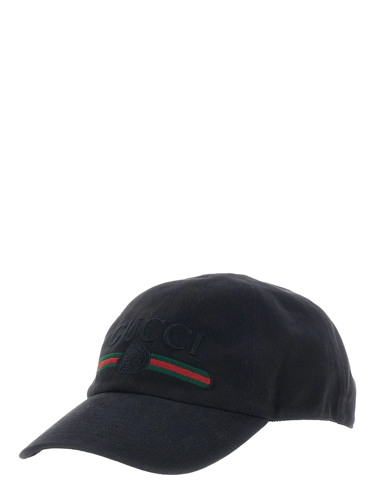 GUCCI Fake black Hat with embroidered logo on the front in cotton for men