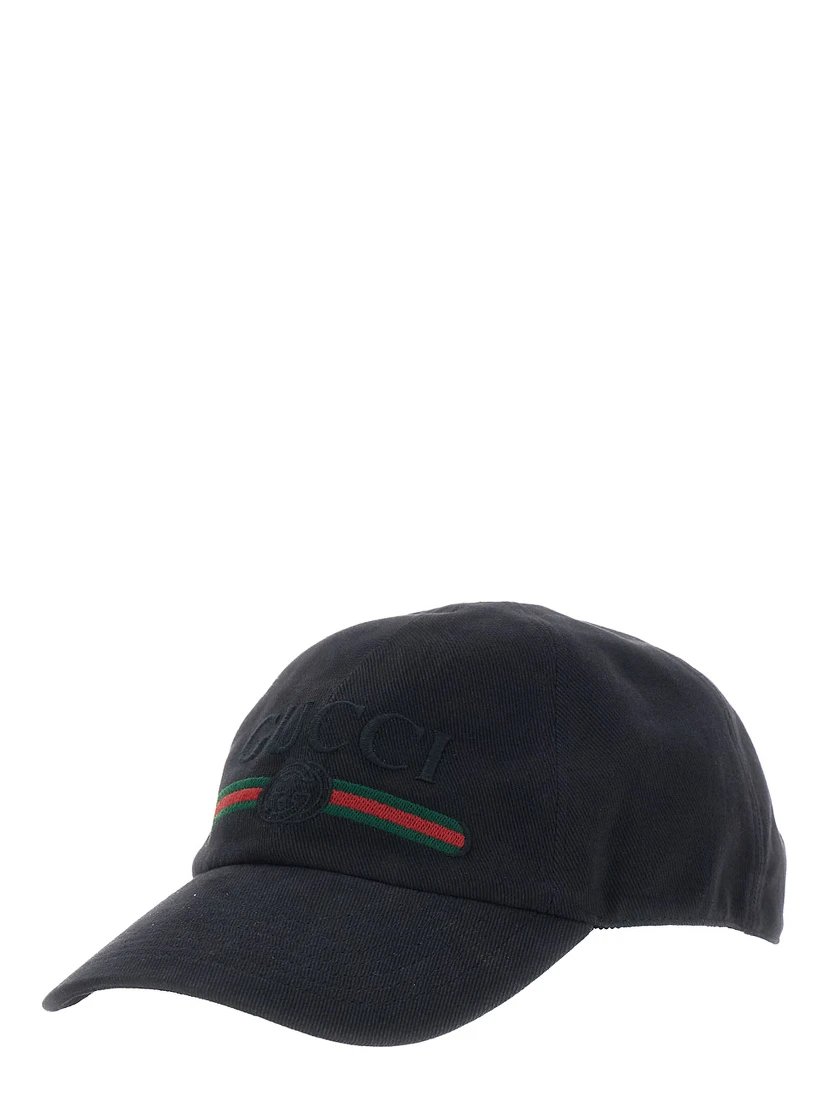 GUCCI Fake black Hat with embroidered logo on the front in cotton for men