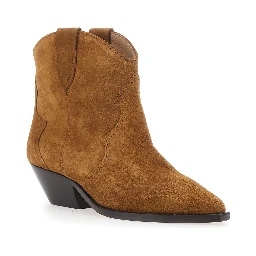 Dewina Brown Ankle Boots with Medium Heel in Suede for Women
