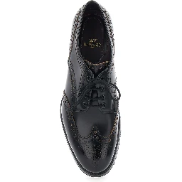 Black Lace-up Shoes with Front Lace Closure and Low Heel in Leather for Men