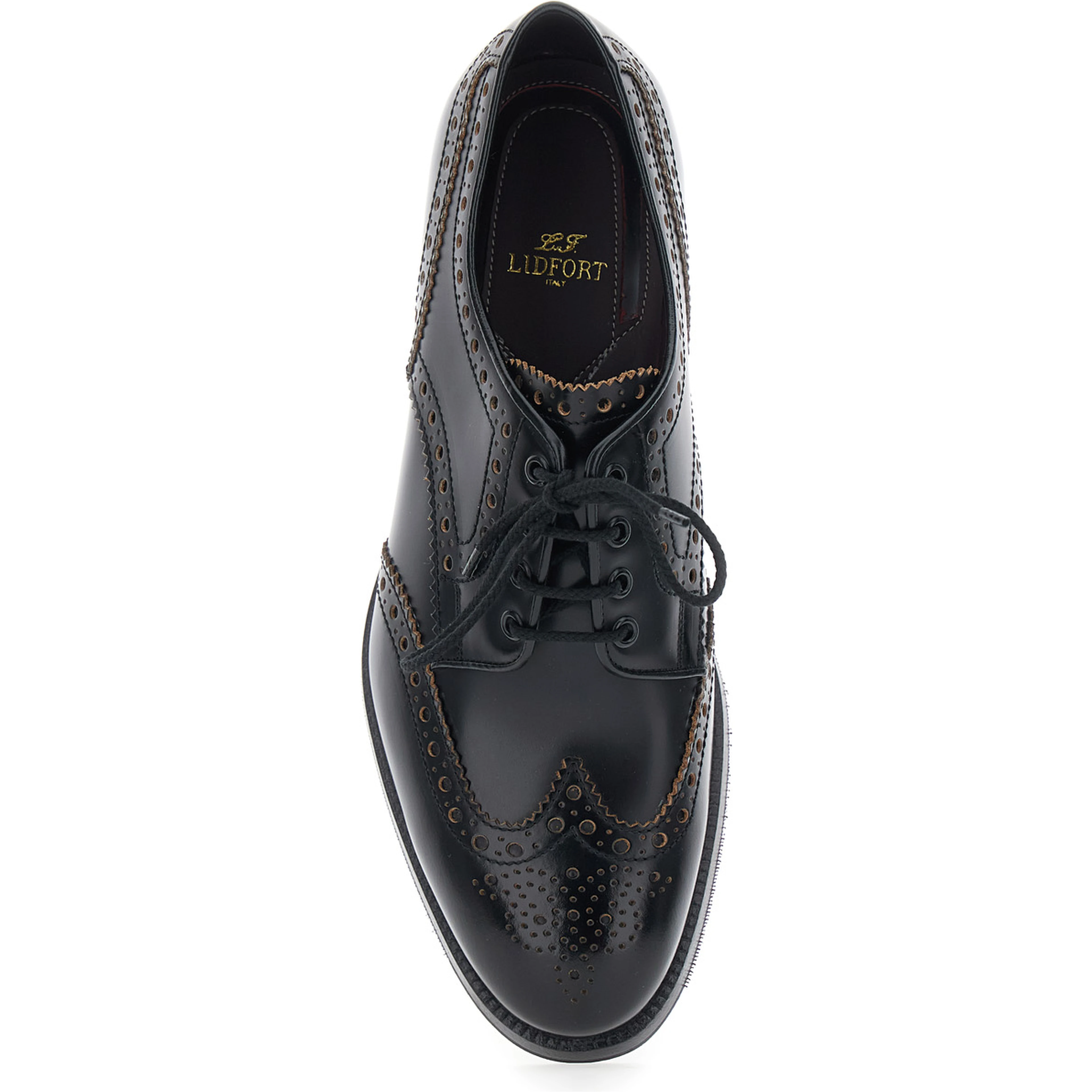 Black Lace-up Shoes with Front Lace Closure and Low Heel in Leather for Men
