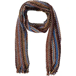 multicolor Scarf with Zig Zag motif all-over and fringed edge in blend wool and fabric for men