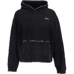 Black Hoodie with fixed hood and logo lettering on the front in cotton for men