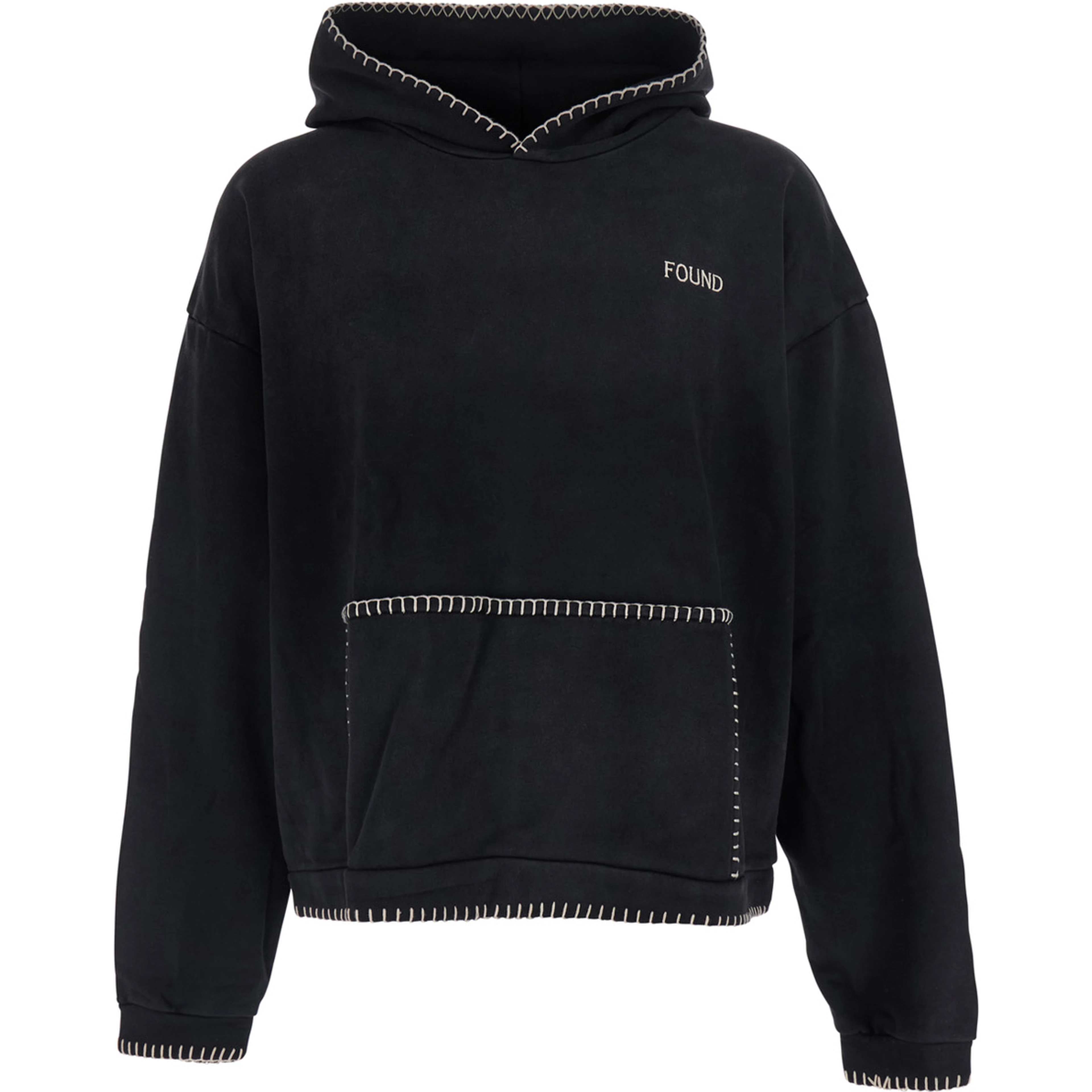Black Hoodie with fixed hood and logo lettering on the front in cotton for men