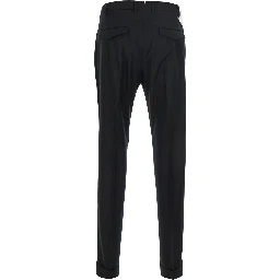 Slim Pants with Hidden Closure in Black Virgin Wool for Men