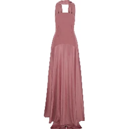 Mae Pink long dress with Removable Scarf and Internal Boned Bodice in Tech Fabric for Women