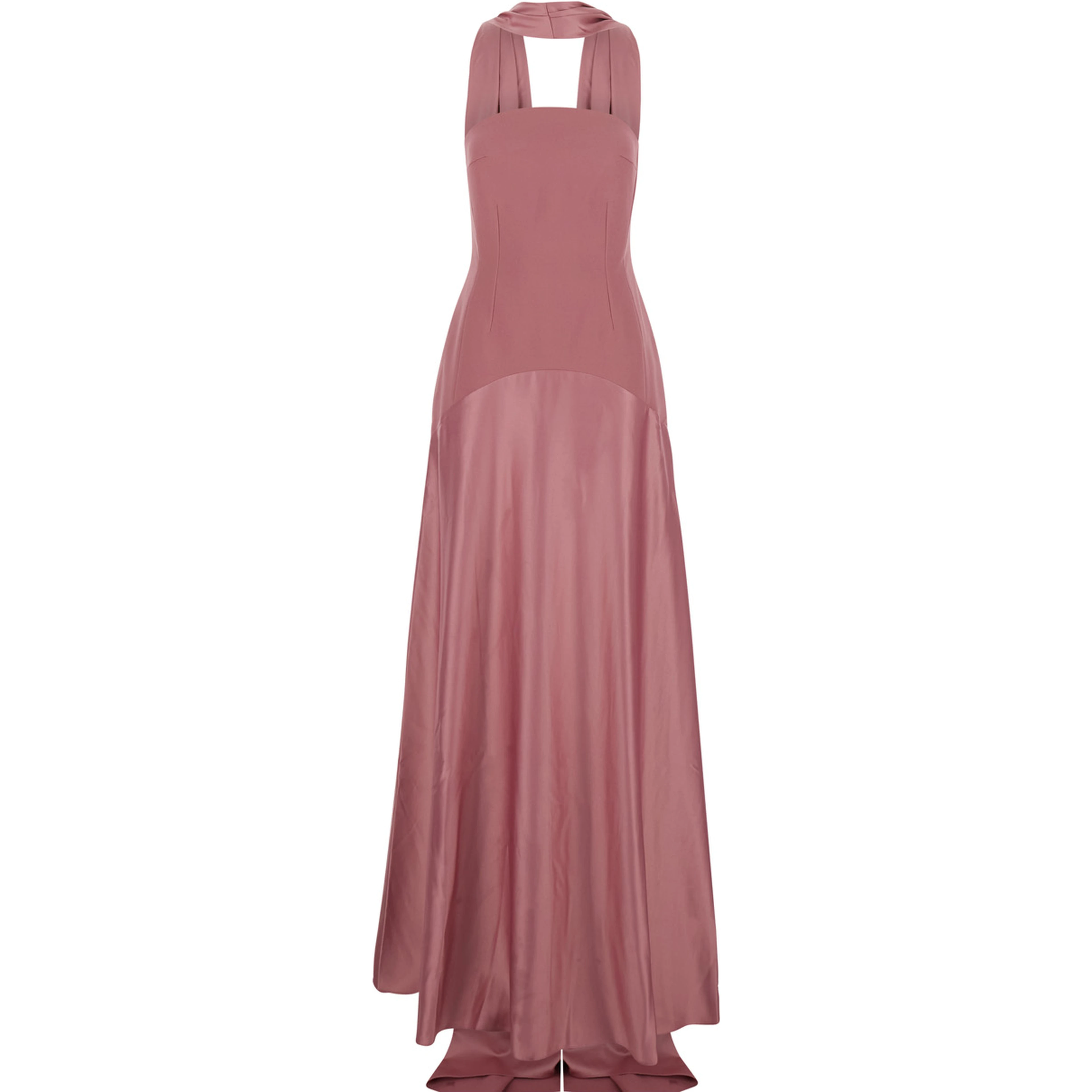 Mae Pink long dress with Removable Scarf and Internal Boned Bodice in Tech Fabric for Women